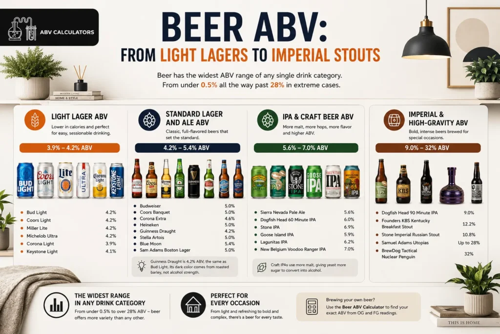 Beer ABV From Light Lagers to Imperial Stouts